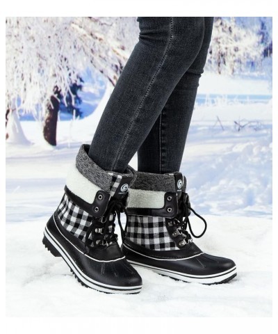 Womens Snow Boots Waterproof Insulated Fur Lined Mid Calf Winter Snow Boots Grey Plaid (Suggest Size One Up） $25.50 Outdoor S...