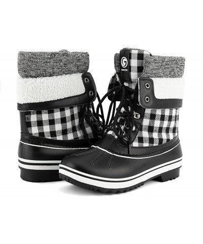 Womens Snow Boots Waterproof Insulated Fur Lined Mid Calf Winter Snow Boots Grey Plaid (Suggest Size One Up） $25.50 Outdoor S...