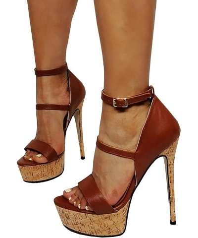 High Heels Open Toe One Band Stiletto Heels Platform Sandals Buckle Strappy Patent Leather Ankle Sandals Evening Dress-Brown|...