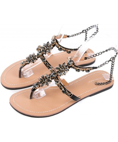 Summer Women Fashion Diamond Sandals Beach Shoes Femal T-Strap Thong Flip Flops Slippers Plus Size 8 Black $20.46 Sandals