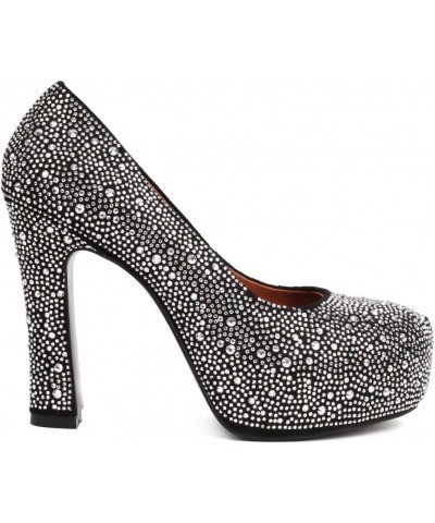 Womens Rhinestone Platform Heels Sparkly Chunky Heels Glitter Pumps Black $28.90 Pumps