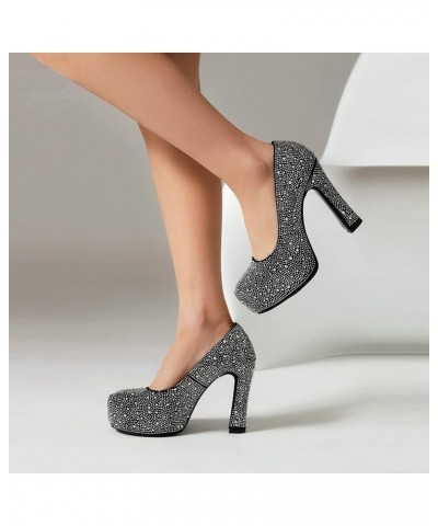 Womens Rhinestone Platform Heels Sparkly Chunky Heels Glitter Pumps Black $28.90 Pumps