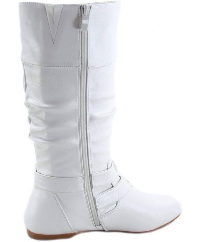 Sonny-54 Women's Stylish Round Toe Buckle Zipper Slouchy Mid-Calf Riding Boots Shoes White $21.60 Boots