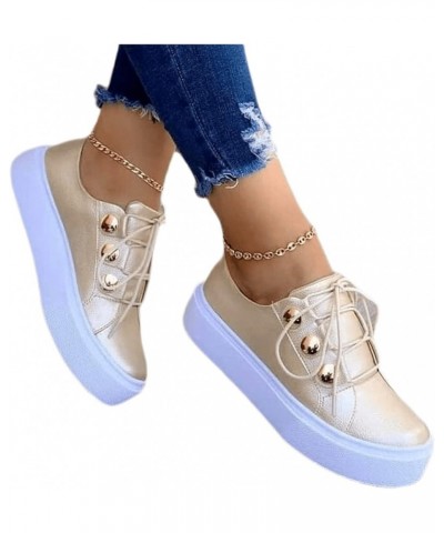 Shoes for Women Sneakers Trendy Low Top Leather Walking Shoes Fashion Lightweight Comfortable Flat Loafers Gold $18.06 Fashio...