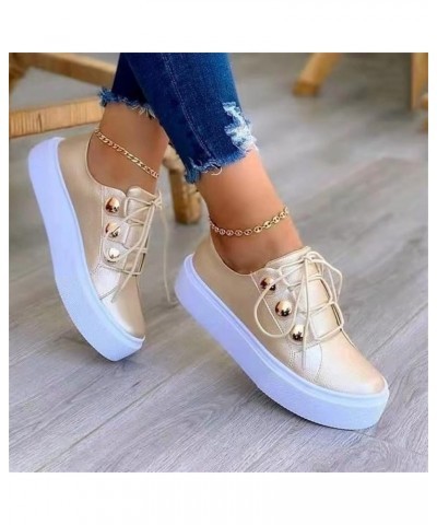 Shoes for Women Sneakers Trendy Low Top Leather Walking Shoes Fashion Lightweight Comfortable Flat Loafers Gold $18.06 Fashio...