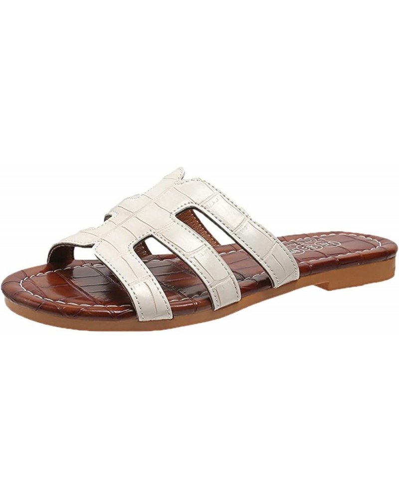 Ladies Shower Slippers Women Fashion Solid Color Leather Shoes Thin Band Open Toe Flat Casual Beach Outdoor White $16.08 Flats