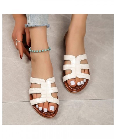 Ladies Shower Slippers Women Fashion Solid Color Leather Shoes Thin Band Open Toe Flat Casual Beach Outdoor White $16.08 Flats