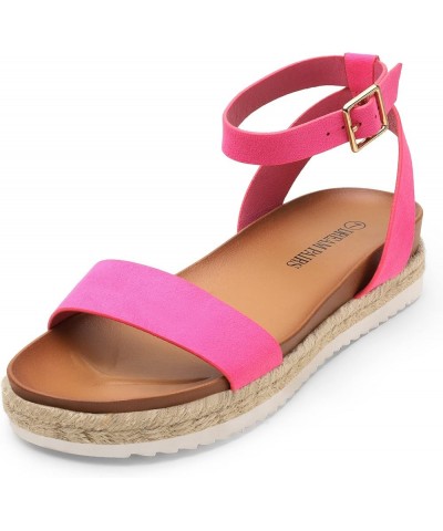 Women's Open Toe Espadrille Platform Sandals Fuchsia/Suede $19.32 Sandals