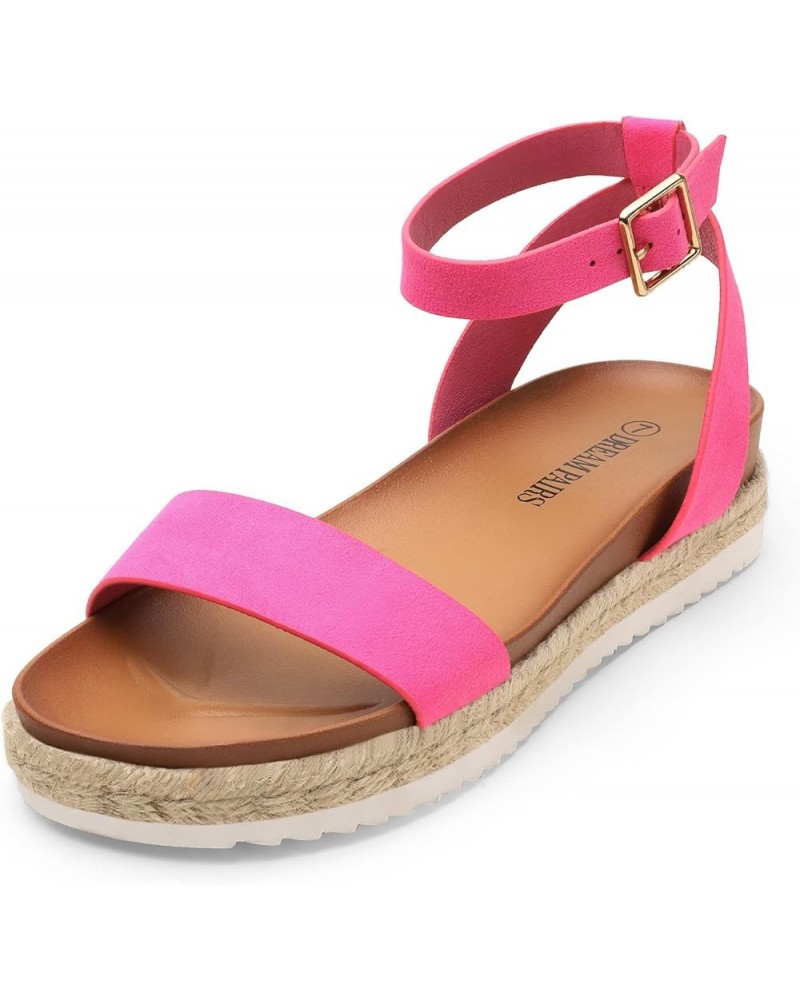 Women's Open Toe Espadrille Platform Sandals Fuchsia/Suede $19.32 Sandals