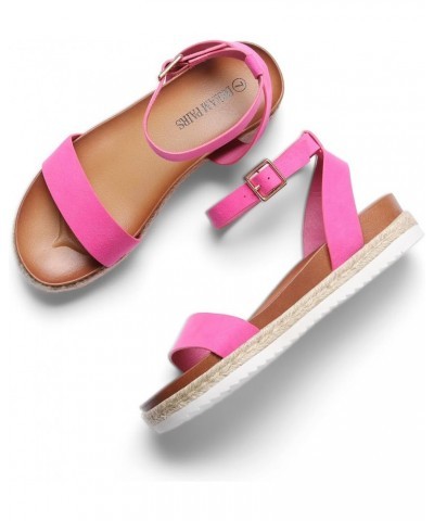 Women's Open Toe Espadrille Platform Sandals Fuchsia/Suede $19.32 Sandals