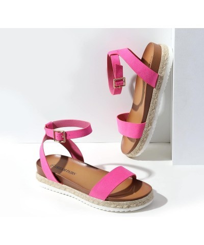 Women's Open Toe Espadrille Platform Sandals Fuchsia/Suede $19.32 Sandals