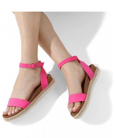 Women's Open Toe Espadrille Platform Sandals Fuchsia/Suede $19.32 Sandals