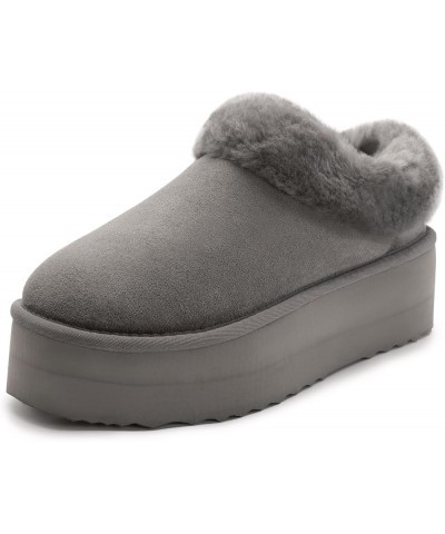 Women's Fuzzy Platform Slippers Warm Cozy Indoor Outdoor Fur Lined Clog Slippers Grey $22.55 Slippers