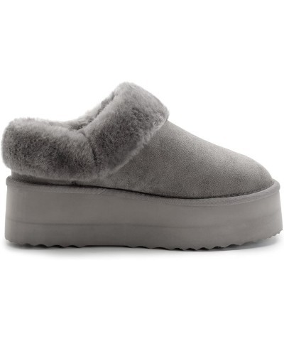 Women's Fuzzy Platform Slippers Warm Cozy Indoor Outdoor Fur Lined Clog Slippers Grey $22.55 Slippers