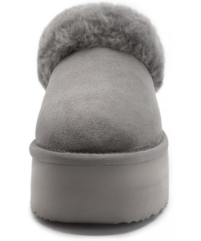 Women's Fuzzy Platform Slippers Warm Cozy Indoor Outdoor Fur Lined Clog Slippers Grey $22.55 Slippers