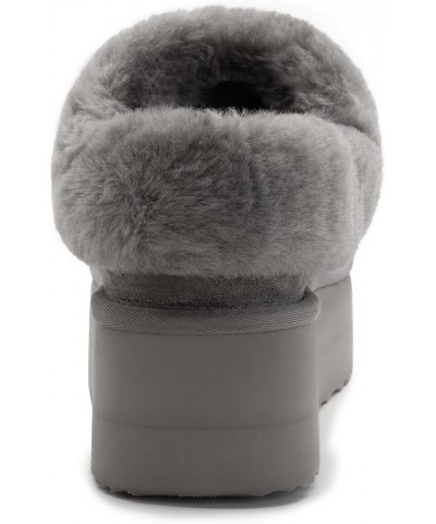 Women's Fuzzy Platform Slippers Warm Cozy Indoor Outdoor Fur Lined Clog Slippers Grey $22.55 Slippers