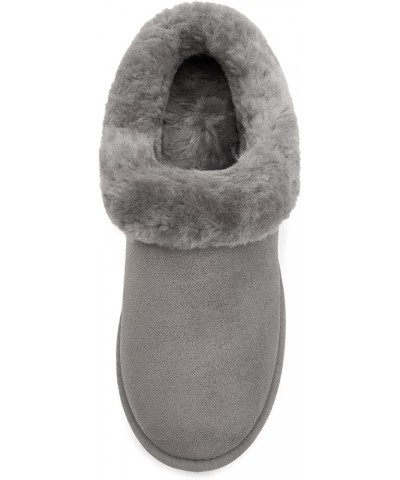 Women's Fuzzy Platform Slippers Warm Cozy Indoor Outdoor Fur Lined Clog Slippers Grey $22.55 Slippers