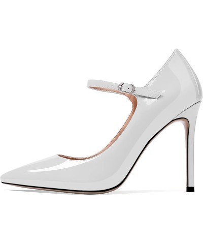 Women's Pointed Toe Mary Jane Pumps High Heel Shoe with Ankle Strap White $34.03 Pumps