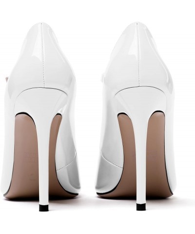 Women's Pointed Toe Mary Jane Pumps High Heel Shoe with Ankle Strap White $34.03 Pumps