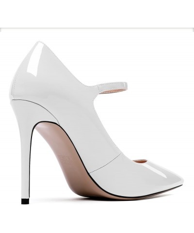 Women's Pointed Toe Mary Jane Pumps High Heel Shoe with Ankle Strap White $34.03 Pumps