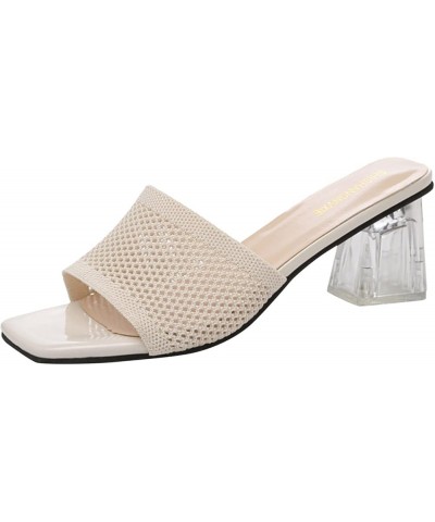 Womens Sandals Bow Square Heel Middle Heel Solid Color Casual Sandals heel sandals for women Z 13-white $21.45 Sandals