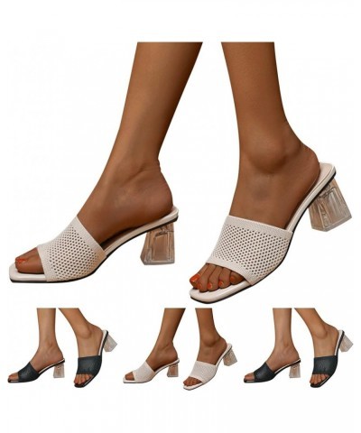 Womens Sandals Bow Square Heel Middle Heel Solid Color Casual Sandals heel sandals for women Z 13-white $21.45 Sandals