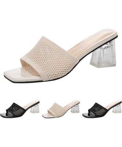 Womens Sandals Bow Square Heel Middle Heel Solid Color Casual Sandals heel sandals for women Z 13-white $21.45 Sandals