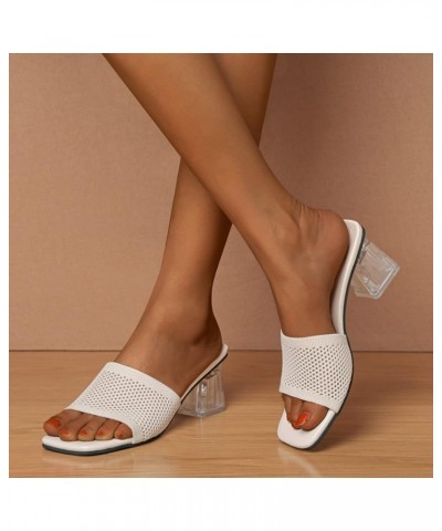 Womens Sandals Bow Square Heel Middle Heel Solid Color Casual Sandals heel sandals for women Z 13-white $21.45 Sandals