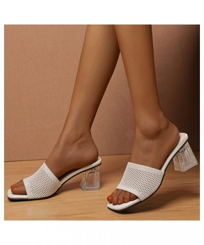 Womens Sandals Bow Square Heel Middle Heel Solid Color Casual Sandals heel sandals for women Z 13-white $21.45 Sandals