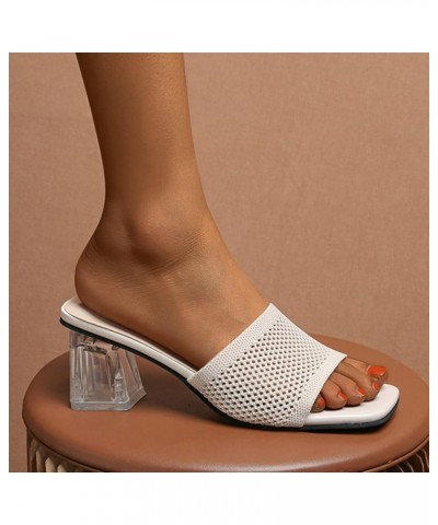 Womens Sandals Bow Square Heel Middle Heel Solid Color Casual Sandals heel sandals for women Z 13-white $21.45 Sandals