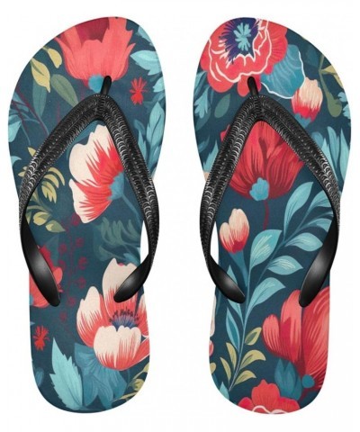 Flip Flop Sandals for Teen Men Women - Watercolor Poppies Colorful Floral Beach Shoes Waterproof Outdoor Summer Beach Slipper...