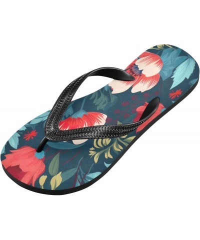 Flip Flop Sandals for Teen Men Women - Watercolor Poppies Colorful Floral Beach Shoes Waterproof Outdoor Summer Beach Slipper...