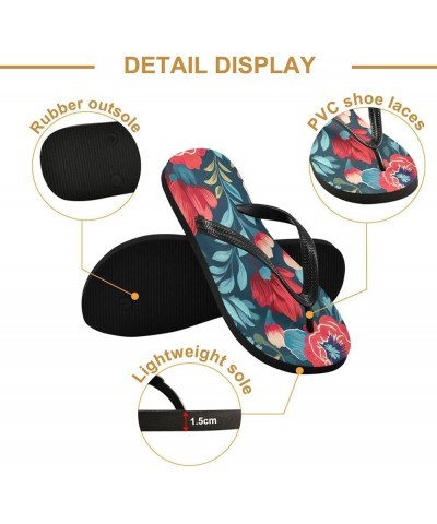 Flip Flop Sandals for Teen Men Women - Watercolor Poppies Colorful Floral Beach Shoes Waterproof Outdoor Summer Beach Slipper...