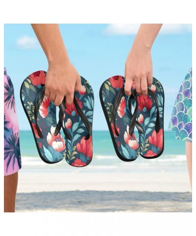 Flip Flop Sandals for Teen Men Women - Watercolor Poppies Colorful Floral Beach Shoes Waterproof Outdoor Summer Beach Slipper...