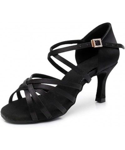 womens Silk Latin Dance Shoes Open Toe Ballroom Dancing Heel,Model 1213 Black-3" Heel $18.19 Athletic Shoes