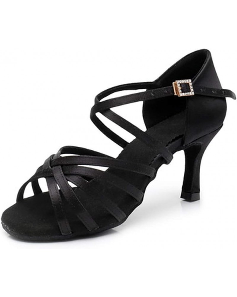 womens Silk Latin Dance Shoes Open Toe Ballroom Dancing Heel,Model 1213 Black-3" Heel $18.19 Athletic Shoes