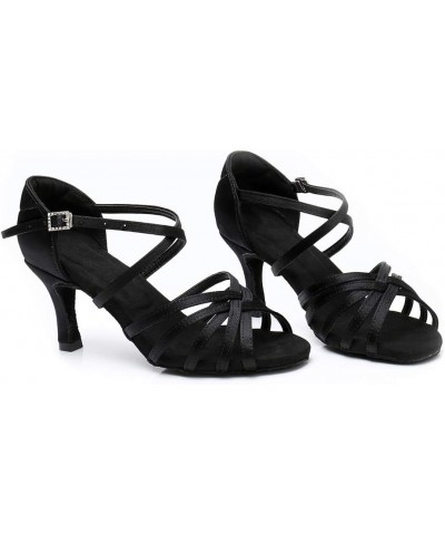 womens Silk Latin Dance Shoes Open Toe Ballroom Dancing Heel,Model 1213 Black-3" Heel $18.19 Athletic Shoes