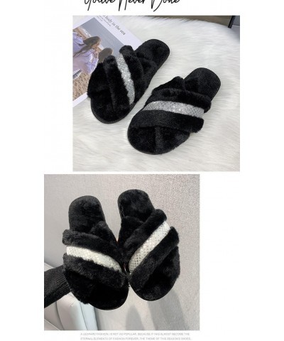 Women's Furry Slippers, Cross Open Toe, Blink Diamond, Soft Warm Cozy Indoor Outdoor Fuzzy Shoes Comfy Slip-On (5.5,Black) $1...