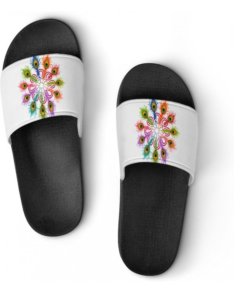 Colorful Peacock Feather Home Slippers PVC Open Toe Shower Slippers Fashion Sandals for Men Women 37 (235mm) Black-style $25....