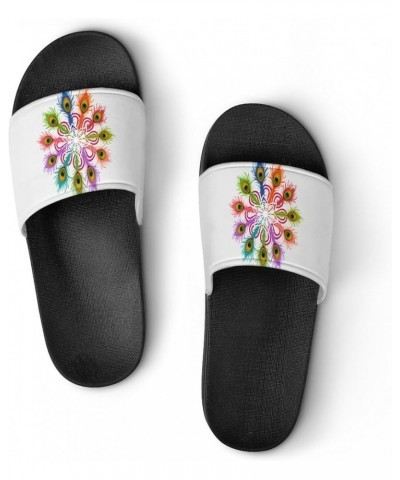 Colorful Peacock Feather Home Slippers PVC Open Toe Shower Slippers Fashion Sandals for Men Women 37 (235mm) Black-style $25....