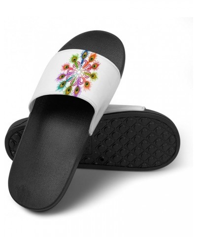 Colorful Peacock Feather Home Slippers PVC Open Toe Shower Slippers Fashion Sandals for Men Women 37 (235mm) Black-style $25....