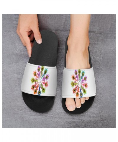 Colorful Peacock Feather Home Slippers PVC Open Toe Shower Slippers Fashion Sandals for Men Women 37 (235mm) Black-style $25....