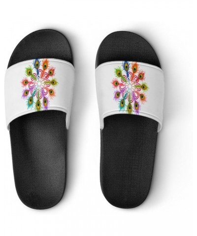 Colorful Peacock Feather Home Slippers PVC Open Toe Shower Slippers Fashion Sandals for Men Women 37 (235mm) Black-style $25....