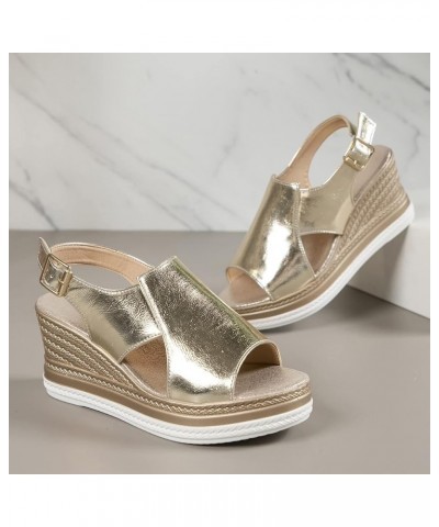 Platform Sneakers Wedge Flip Flops For Women Platform Slippers Size 9 Silver Sandals For Women Heeled Sandals Comforta F-gold...