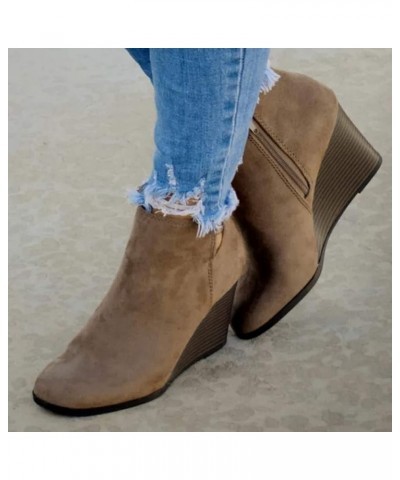 Cowboy Boots for Women Fashion Round Toe Wedges Western Ankle Boots Side Zipper Design Pull On Boots Summer Fall Khaki $23.59...