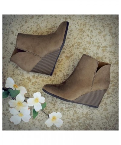 Cowboy Boots for Women Fashion Round Toe Wedges Western Ankle Boots Side Zipper Design Pull On Boots Summer Fall Khaki $23.59...