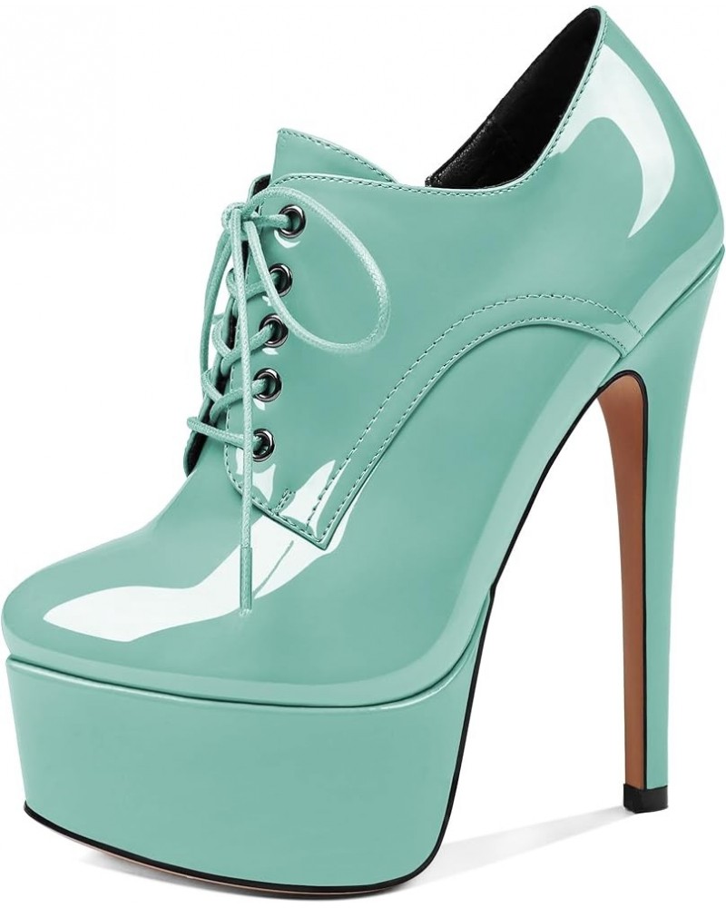 Women's Round Toe Lace Up Ankle Boots Platform High Heel Pumps Party Dress Shoes Mint Green $21.60 Boots