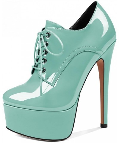 Women's Round Toe Lace Up Ankle Boots Platform High Heel Pumps Party Dress Shoes Mint Green $21.60 Boots