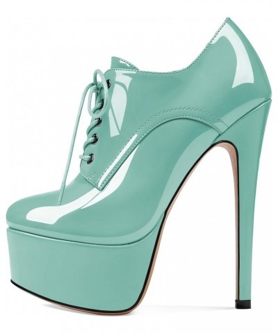 Women's Round Toe Lace Up Ankle Boots Platform High Heel Pumps Party Dress Shoes Mint Green $21.60 Boots