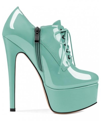 Women's Round Toe Lace Up Ankle Boots Platform High Heel Pumps Party Dress Shoes Mint Green $21.60 Boots